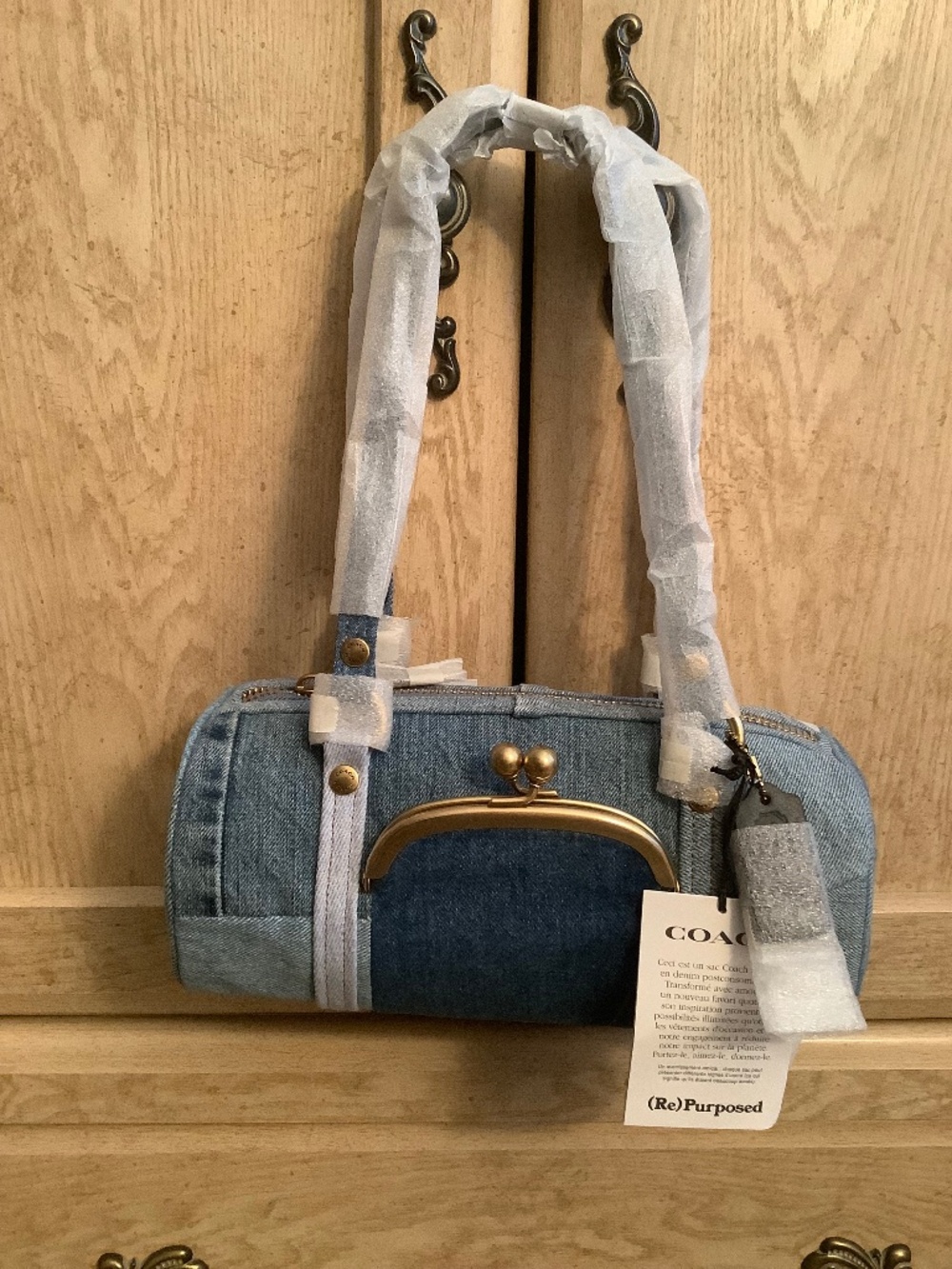 Coach Denim Kisslock Barrel Bag